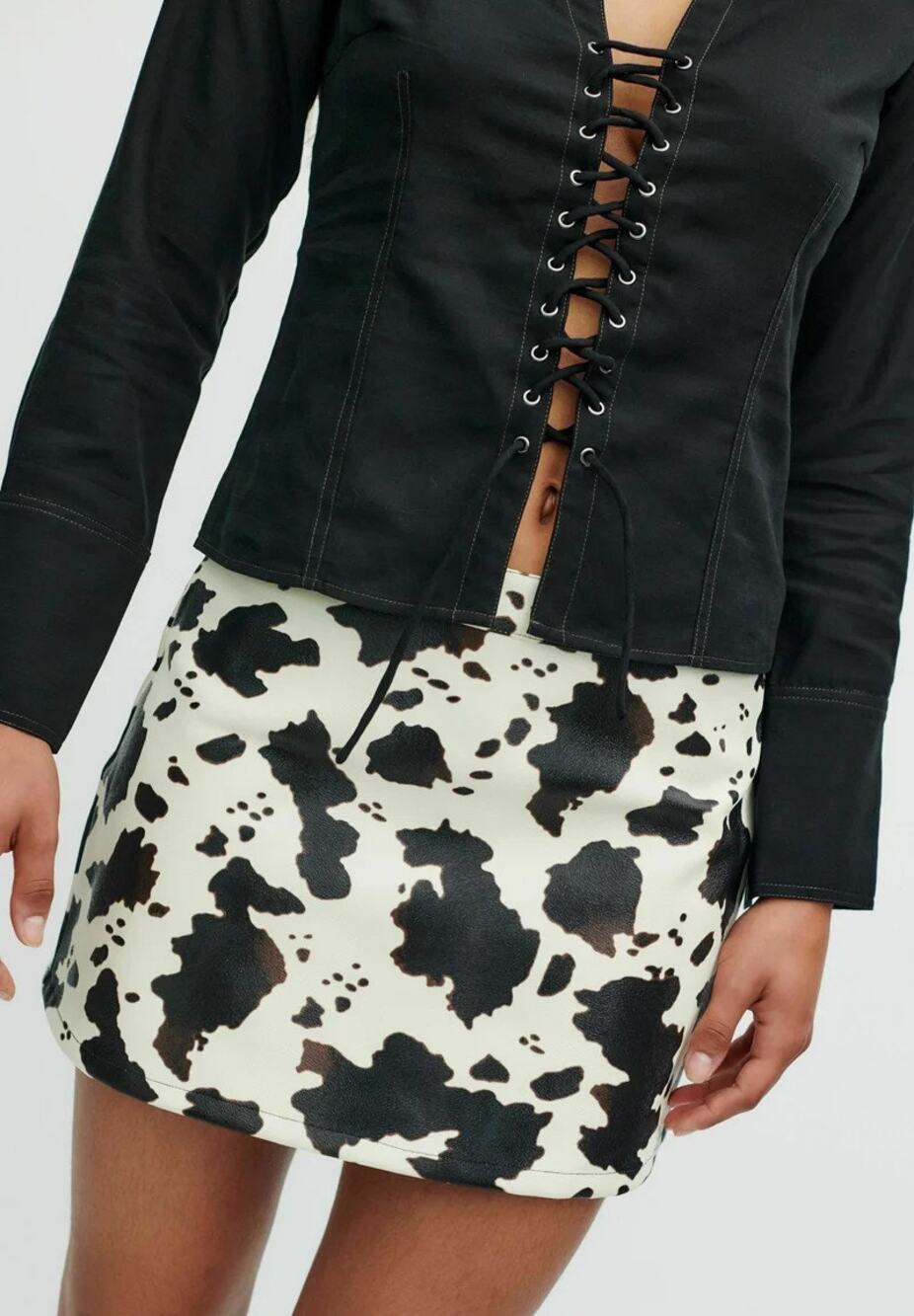Resume Faux Leather Cow Print A-Line Mini Skirt 36 UK8 US4